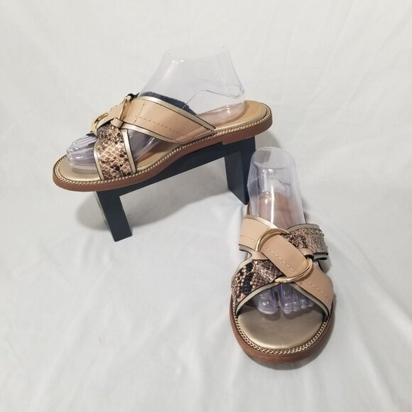 River Island Womens US 9 Slip On Snake Print Gold Chain Ring Embellished Sandal - Picture 5 of 15